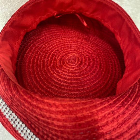 Vintage Custom Made Red Rhinestone Church/Wedding Hat W/Bib And Matching Hat Pin main image 8